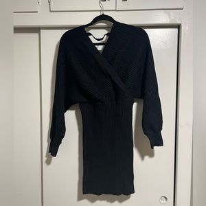 Black knit bubble sleeve dress